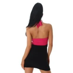 Neckholder Sommerkleid Kurz Mit Rüschen Pink/Schwarz -Look Motto Verkäufe neckholder sommerkleid kurz mit rueschen pink schwarz2