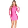 Schimmerndes Langarm Minikleid Mit Spitze Und Raffungen Pink -Look Motto Verkäufe schimmerndes langarm minikleid mit spitze und raffungen pink