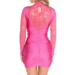 Schimmerndes Langarm Minikleid Mit Spitze Und Raffungen Pink 13 Schimmerndes Langarm Minikleid Mit Spitze Und Raffungen Pink -Look Motto Verkäufe schimmerndes langarm minikleid mit spitze und raffungen pink6