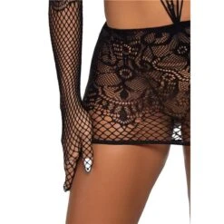 LEG AVENUE Sexy 2-tlg Damen Stretch-Netzkleid Mit Armstulpen Schwarz -Look Motto Verkäufe sexy 2 tlg damen stretch netzkleid mit armstulpen schwarz7