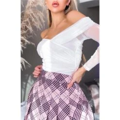 Sexy A-Linien Falten-Minirock Kariert Rosa