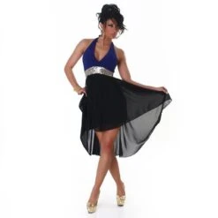 Sexy Abendkleid Mit Chiffon Schleier Und Pailletten Blau/Schwarz -Look Motto Verkäufe sexy abendkleid mit chiffon schleier und pailletten blau schwarz5