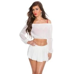 Sexy Bauchfreies Damen Chiffon Crop Top Latina-Style Cremeweiß -Look Motto Verkäufe sexy bauchfreies damen chiffon crop top latina style cremeweiss2