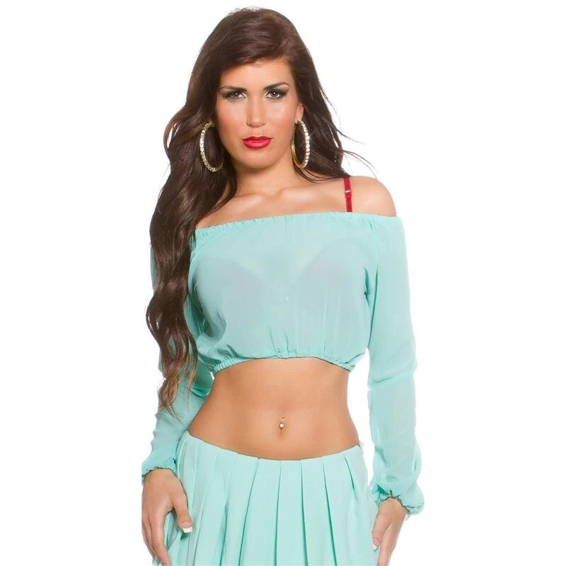Sexy Bauchfreies Damen Chiffon Crop Top Latina-Style Mintgrün 3 Sexy Bauchfreies Damen Chiffon Crop Top Latina-Style Mintgrün