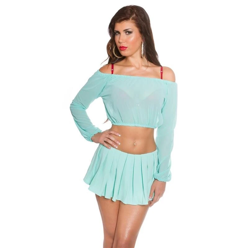 Sexy Bauchfreies Damen Chiffon Crop Top Latina-Style Mintgrün 4 Sexy Bauchfreies Damen Chiffon Crop Top Latina-Style Mintgrün – Bild 2