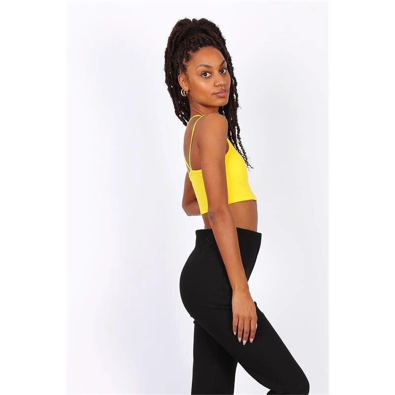 Sexy Bauchfreies Damen Top Mit Gekreuzten Trägern Gelb 5 Sexy Bauchfreies Damen Top Mit Gekreuzten Trägern Gelb – Bild 3