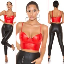 Sexy Bauchfreies Damen Träger Bustier-Top In Wetlook Rot -Look Motto Verkäufe sexy bauchfreies damen traeger bustier top in wetlook rot3