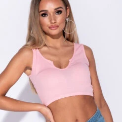 Sexy Bauchfreies Damen Träger-Top Rippstrick Rosa
