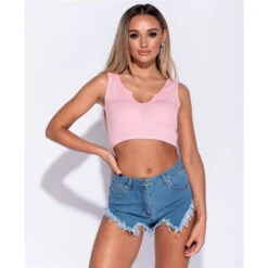 Look Motto Verkäufe -Look Motto Verkäufe sexy bauchfreies damen traeger top rippstrick rosa2