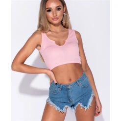 Sexy Bauchfreies Damen Träger-Top Rippstrick Rosa -Look Motto Verkäufe sexy bauchfreies damen traeger top rippstrick rosa3