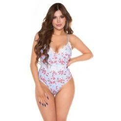 Sexy Damen Body Top Mit Spitze Und Blumenmuster Babyblau -Look Motto Verkäufe sexy damen body top mit spitze und blumenmuster babyblau5