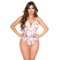 Sexy Damen Body Top Mit Spitze Und Blumenmuster Weiß -Look Motto Verkäufe sexy damen body top mit spitze und blumenmuster weiss5