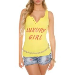 Sexy Damen Feinripp Tanktop Mit Knopfleiste Vorne Gelb