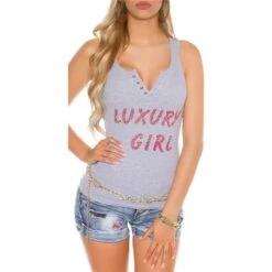 Sexy Damen Feinripp Tanktop Mit Knopfleiste Vorne Hellgrau