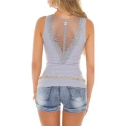 Sexy Damen Feinripp Tanktop Mit Knopfleiste Vorne Hellgrau -Look Motto Verkäufe sexy damen feinripp tanktop mit knopfleiste vorne hellgrau5