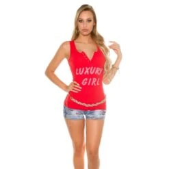 Sexy Damen Feinripp Tanktop Mit Knopfleiste Vorne Rot -Look Motto Verkäufe sexy damen feinripp tanktop mit knopfleiste vorne rot4