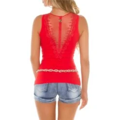Sexy Damen Feinripp Tanktop Mit Knopfleiste Vorne Rot -Look Motto Verkäufe sexy damen feinripp tanktop mit knopfleiste vorne rot5