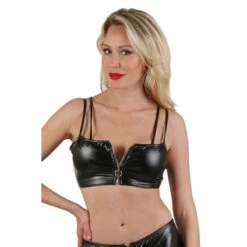 Sexy Damen Gogo Wetlook Top Mit Zipper Schwarz