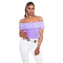 Sexy Damen Latina-Style Carmen-Top Mit Volant Flieder -Look Motto Verkäufe sexy damen latina style carmen top mit volant flieder5