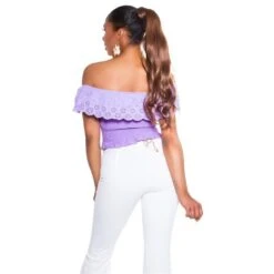 Sexy Damen Latina-Style Carmen-Top Mit Volant Flieder -Look Motto Verkäufe sexy damen latina style carmen top mit volant flieder6