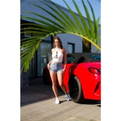 Sexy Damen Neckholder Feinripp Crop-Top Weiß -Look Motto Verkäufe sexy damen neckholder feinripp crop top weiss3