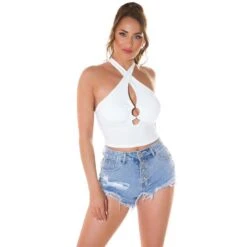 Sexy Damen Neckholder Feinripp Crop-Top Weiß -Look Motto Verkäufe sexy damen neckholder feinripp crop top weiss4