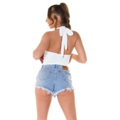 Sexy Damen Neckholder Feinripp Crop-Top Weiß -Look Motto Verkäufe sexy damen neckholder feinripp crop top weiss5