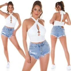 Sexy Damen Neckholder Feinripp Crop-Top Weiß -Look Motto Verkäufe sexy damen neckholder feinripp crop top weiss6