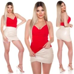 Sexy Damen Neckholder Top Mit Wasserfall-Ausschnitt Rot