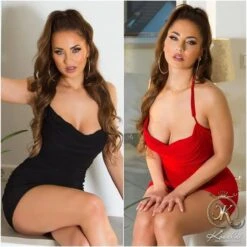 Sexy Damen Party Minikleid Mit Wasserfallausschnitt Rot -Look Motto Verkäufe sexy damen party minikleid mit wasserfallausschnitt rot10