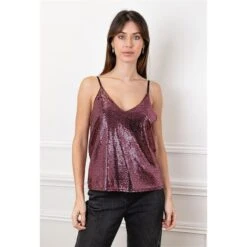 Sexy Damen Party Pailletten-Trägertop Pink