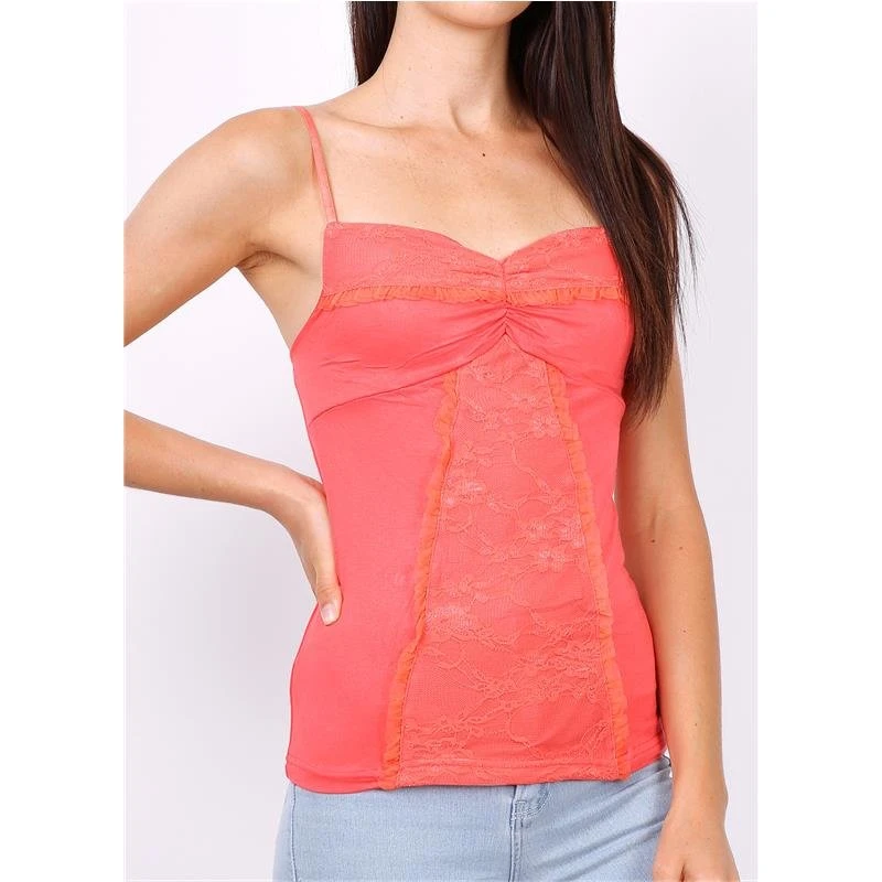 Sexy Damen Spaghettiträger-Top Mit Spitze Coral 3 Sexy Damen Spaghettiträger-Top Mit Spitze Coral