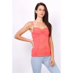 Sexy Damen Spaghettiträger-Top Mit Spitze Coral 5 Sexy Damen Spaghettiträger-Top Mit Spitze Coral -Look Motto Verkäufe sexy damen spaghettitraeger top mit spitze coral2