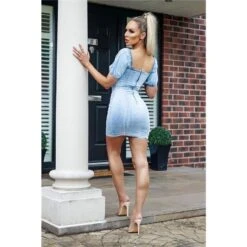 Sexy Damen Stretch Denim Jeans-Minikleid Tailliert Hellblau -Look Motto Verkäufe sexy damen stretch denim jeans minikleid tailliert hellblau7