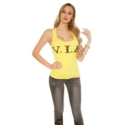 Sexy Damen Tanktop Mit Aufschrift "VIP" Und Strass Gelb -Look Motto Verkäufe sexy damen tanktop mit aufschrift vip und strass gelb2