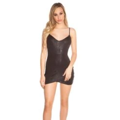 Sexy Damen Träger-Minikleid Mit Glitzer Party Clubwear Schwarz