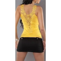 Sexy Damen Träger-Top Mit Häkelspitze Am Rücken Gelb