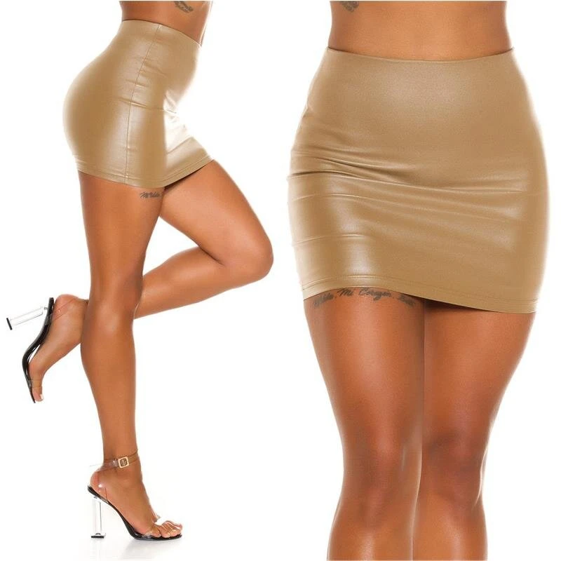 Sexy Eng Anliegender Minirock In Leder-Optik Beige 9 Sexy Eng Anliegender Minirock In Leder-Optik Beige – Bild 7