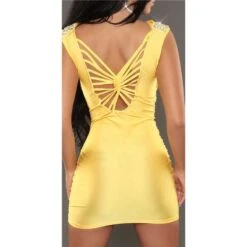 Sexy Glamour Minikleid Partykleid Mit Glas-Steinchen Gelb