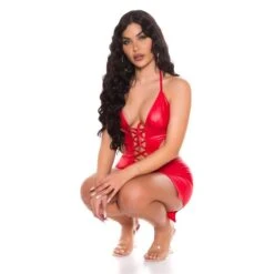 Sexy Gogo Wetlook Minikleid Mit Schnürung Clubwear Rot -Look Motto Verkäufe sexy gogo wetlook minikleid mit schnuerung clubwear rot5