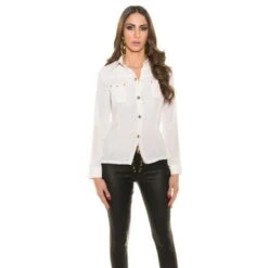 Sexy Langarm Chiffon Bluse Mit Kunstleder Transparent Weiß -Look Motto Verkäufe sexy langarm chiffon bluse mit kunstleder transparent weiss3