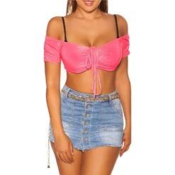 Sexy Latina Off-Shoulder Crop Top Mit Bändern Pink