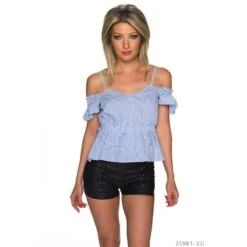 Sexy Latina-Style Träger-Top In Carmen-Look Mit Streifen Blau