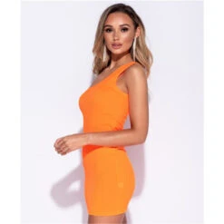 Sexy One-Shoulder Bodycon Minikleid Rippstrick Neon Orange -Look Motto Verkäufe sexy one shoulder bodycon minikleid rippstrick neon orange6