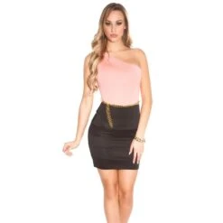 Sexy One-Shoulder Minikleid Inkl. Gürtel Lachs/Schwarz 11 Sexy One-Shoulder Minikleid Inkl. Gürtel Lachs/Schwarz -Look Motto Verkäufe sexy one shoulder minikleid inkl guertel lachs schwarz4