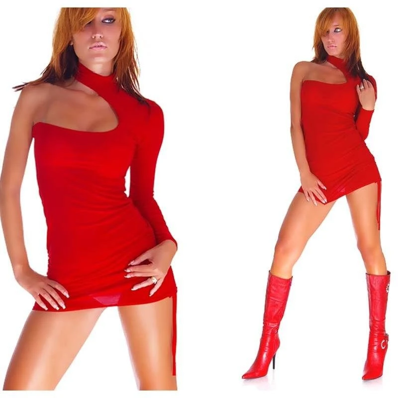Sexy One-Shoulder Minikleid Rot 5 Sexy One-Shoulder Minikleid Rot – Bild 3