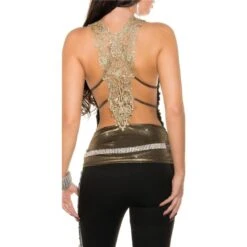 Sexy Party Träger-Top Mit Edler Stickerei Und Glitzer Gold -Look Motto Verkäufe sexy party traeger top mit edler stickerei und glitzer gold2