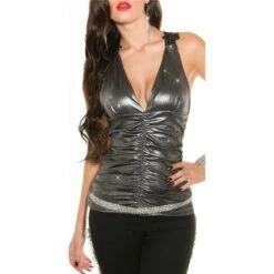 Sexy Party Träger-Top Mit Edler Stickerei Und Glitzer Schwarz