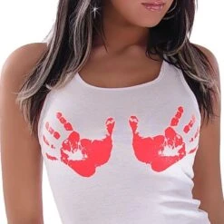 Sexy Tanktop Mit Handabdruck-Print Weiß / Rot