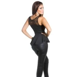Sexy Träger-Top Mit Spitze Und Schößchen Schwarz